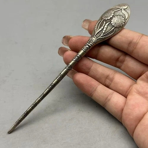 Vintage Silver Plated Copper Hairpin Floral Engraved Chinese Style 07FC0E-D4 - KOEEK