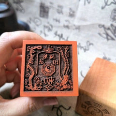 Taoist Wooden Seal Single Side Dragon Phoenix Tao Stamp 5cm Taoist Tool 07FC0E-D4 - KOEEK