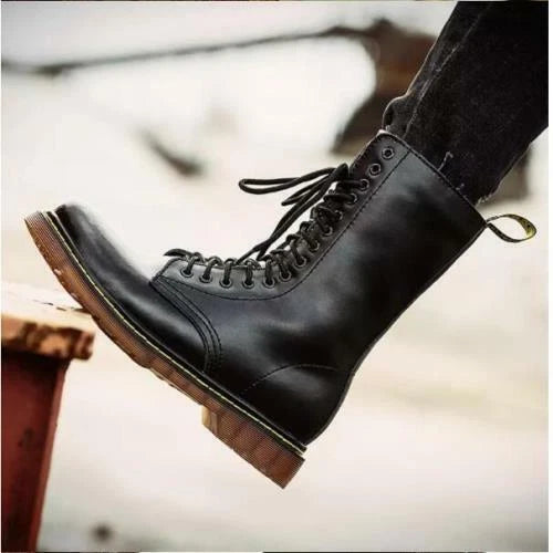 Retro Military High Quality Boots Cowhide Leather Boot Round Toe Long Tube Gift 07FC0E-D4 - KOEEK