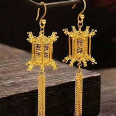 Lotus Lantern Earrings Gold Enamel Chinese Style Vintage Jewelry Gift 07FC0E-D4 - KOEEK