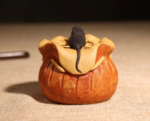 2.55"Chinese Yixing Zisha Pottery Clay Handmade Gongfu Tea Pet Moneybag Mouse 07FC0E-D4 - KOEEK
