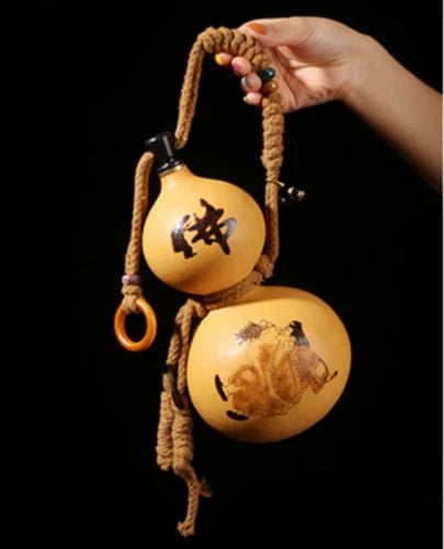 5"inch Natural Wine Gourd Carved Ji Gong Buddhist Monk Out Water Calabash Bottle 07FC0E-D4 - KOEEK