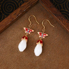 Chinese Style Butterfly Enamel Vintage Jade Stud Earrings 07FC0E-D4 - KOEEK