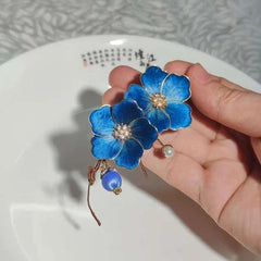 Velvet Flower Hairpin Chinese Style Hanfu Headpiece Blue Floral Hair Accessory 07FC0E-D4 - KOEEK