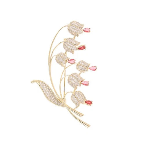 Zircon Inlaid Lily Of The Valley Brooch Women Cardigan Coat Pin Jewelry 07FC0E-D4 - KOEEK