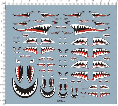 1/144 1/72 1/48 1/32 Scale Military Aircraft Shark Jaw Model Water Slide Decal 07FC0E-D4 - KOEEK