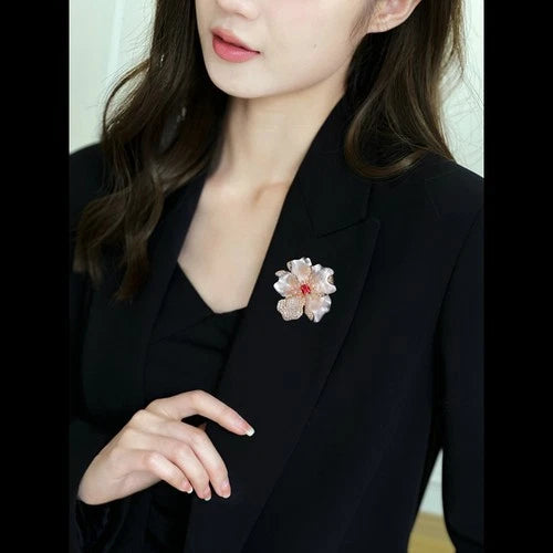 Peony Flower Brooch Elegant Coat Pin Floral Jewelry Auspicious Style Accessory 07FC0E-D4 - KOEEK