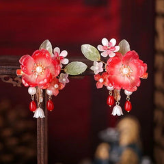Glass Flower Hair Clip Chinese Style Hanfu Hair Accessory Women Barrette 2pc 07FC0E-D4 - KOEEK