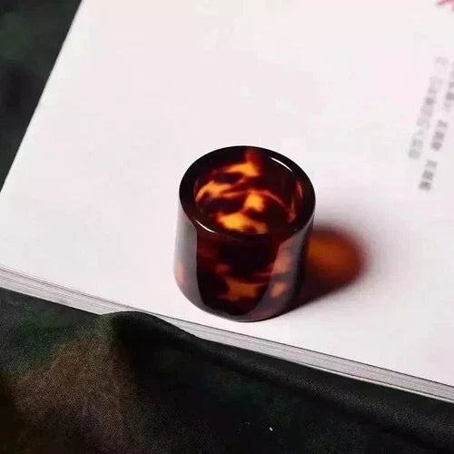 Vintage Chinese Style Turtle Shell Thumb Ring Carved Natural Blood Pattern Band 07FC0E-D4 - KOEEK