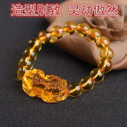 12mm Natural Yellow Citrine Pixiu Bracelet Wealth Charm Feng Shui 07FC0E-D4 - KOEEK