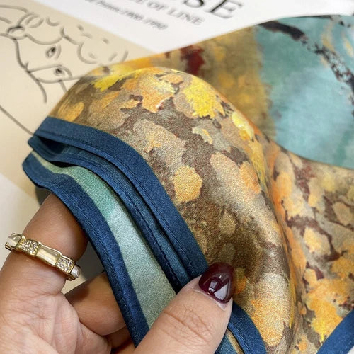 Mulberry Silk 21" Small Scarf For Women Neckerchief Wrap Yellow Oil Paiting 07FC0E-D4 - KOEEK