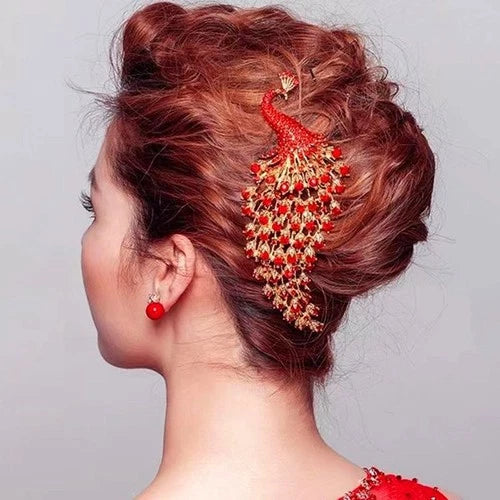 Chinese Style Bride Headpiece Wedding Hair Accessory Red Phoenix Headdress 07FC0E-D4 - KOEEK