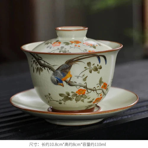 Handmade Gaiwan Chinese Teacup Hand-painted Flowers Sancai Tea Tureen Tea Bowl 07FC0E-D4 - KOEEK