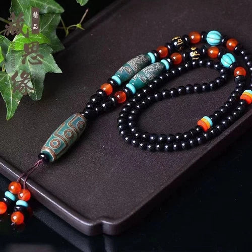 Tibetan Dzi Bead Pendant Necklace Nine Eye Three Eye Agate Carnelian Amulet 07FC0E-D4 - KOEEK