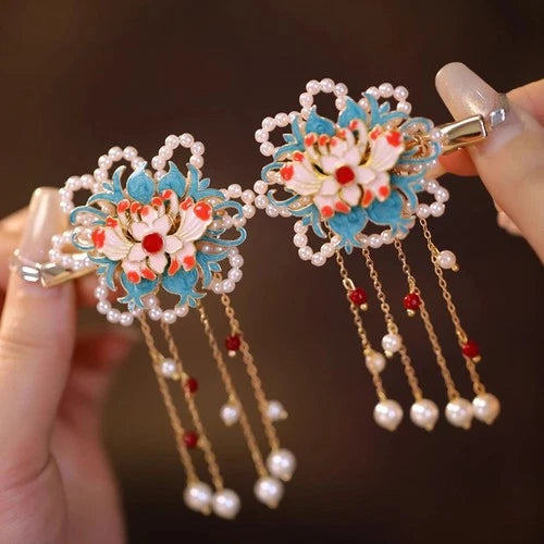 Chinese Style Tassel Hair Clip Pair Hanfu Qipao Vintage Side Hair Accessory 07FC0E-D4 - KOEEK