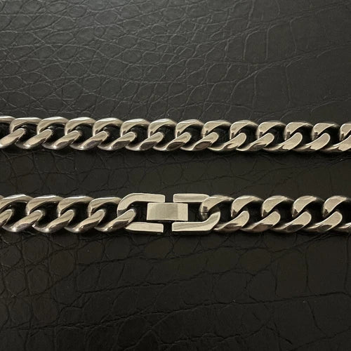 Pure Titanium Necklace 10.5mm Grinding Six Faced Cuban Chain Anti Allergy 23.6" 07FC0E-D4 - KOEEK
