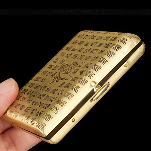 Vintage Metal Gold Good Luck Cigarette Case Double Sided Box Men Tobacco Holder 07FC0E-D4 - KOEEK