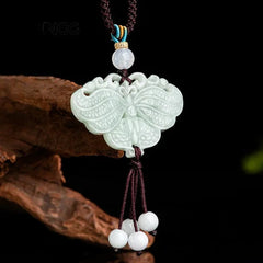Natural Butterfly Double Sided Pendant Women Exquisite Jade Necklace 07FC0E-D4 - KOEEK