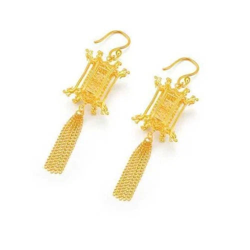 Lotus Lantern Earrings Gold Enamel Chinese Style Vintage Jewelry Gift 07FC0E-D4 - KOEEK