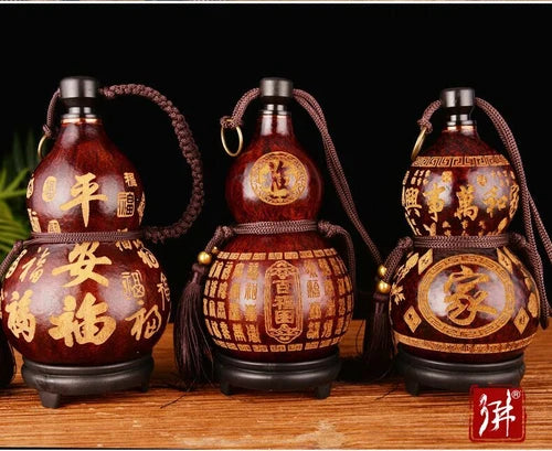 Natural Wine Gourd Portable Water Bottle Gourd Exquisite Carving Birthday Gift 07FC0E-D4 - KOEEK