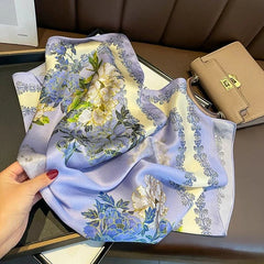 Silk Mulberry 27" Square Scarf Women Neckerchief Wrap Bandana Purple Flower 07FC0E-D4 - KOEEK