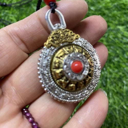 Tibetan Silver Mantra Spinner Pendant Keychain Bag Charm Ornament 42x32x17mm 07FC0E-D4 - KOEEK