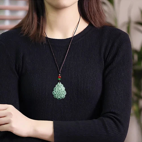 Jadeite Rose Flowers Pendant Ice Kind Handmade Carved Women's Necklace 07FC0E-D4 - KOEEK