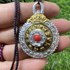 Tibetan Silver Mantra Spinner Pendant Keychain Bag Charm Ornament 42x32x17mm 07FC0E-D4 - KOEEK