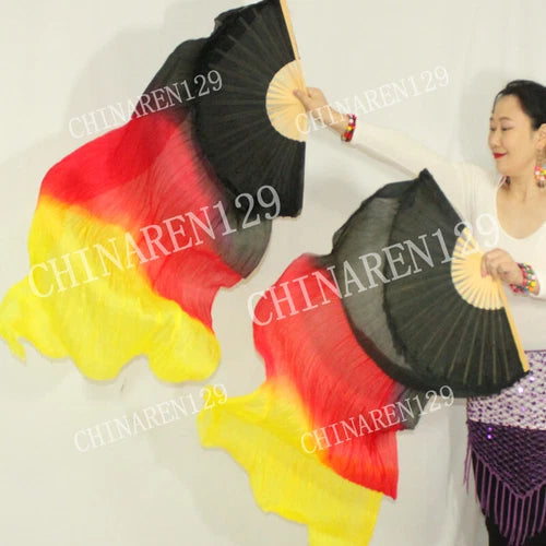 Bag Handmade Pair 1.5M Belly Dance  Silk Bamboo Fan Veil Multicolor 07FC0E-D4 - KOEEK