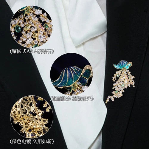 Jellyfish Brooch Zircon Inlaid Creative Luxury Pin Clothing Accessory 07FC0E-D4 - KOEEK