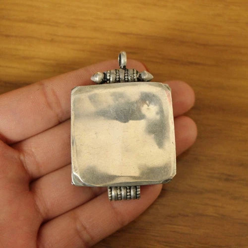 Tibetan Silver Lapis Turquoise Coral Store Square Gau Box Pendant Necklace 07FC0E-D4 - KOEEK