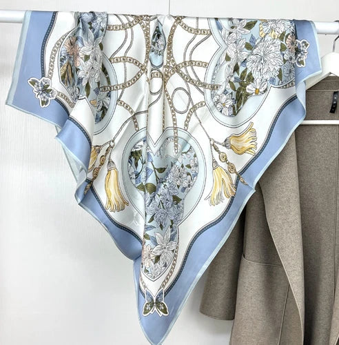 Mulberry Silk Scarf Square Wrap Yelllow ear print Women 88X88cm Bandana 07FC0E-D4 - KOEEK
