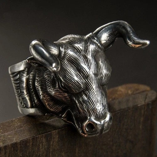 Zodiac Ring Vintage Silver Tone Adjustable Open Band Men Jewelry for Birth Year 07FC0E-D4 - KOEEK