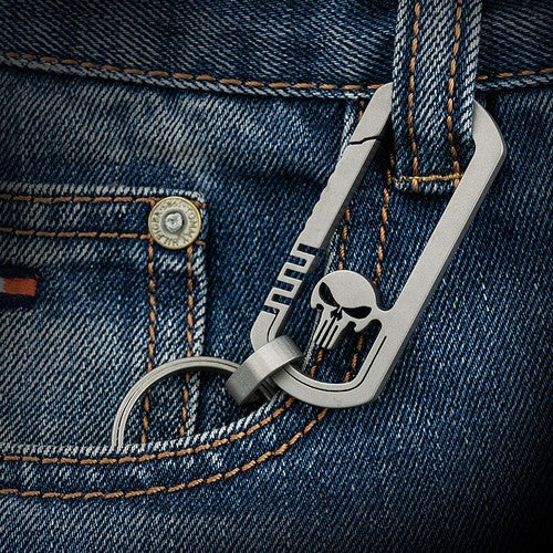 EDC Titanium TC4 Skull Keychain Carabiner w/ Key Ring outdoor Fast Hanging Tool 07FC0E-D4 - KOEEK