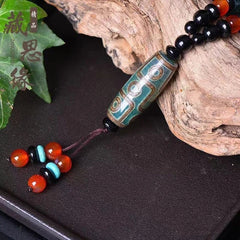 Tibetan Dzi Bead Pendant Necklace Nine Eye Three Eye Agate Carnelian Amulet 07FC0E-D4 - KOEEK