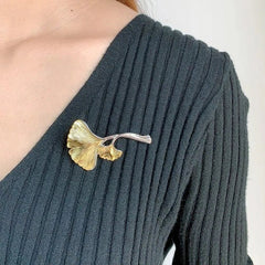 Ginkgo Leaf Brooch Vintage Creative Pin Coat Sweater Jewelry Accessory 07FC0E-D4 - KOEEK