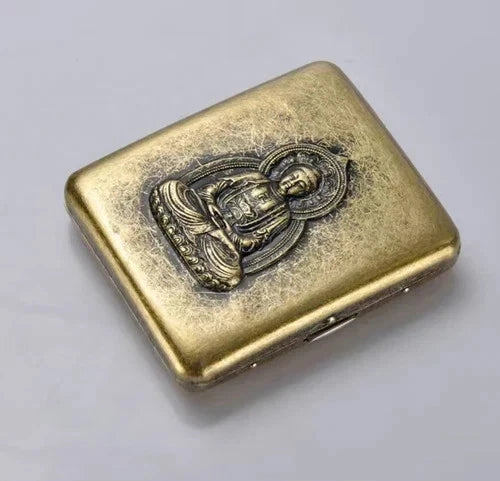 Buddha Cigarette Metal Relief Pattern Case Antique Box Safe Carrying Holder Gift 07FC0E-D4 - KOEEK
