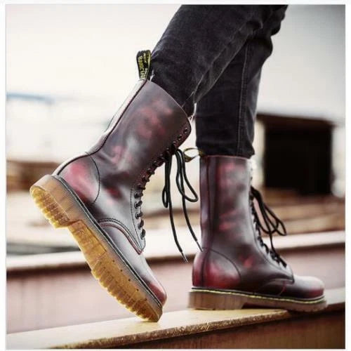 Retro Military High Quality Boots Cowhide Leather Boot Round Toe Long Tube Gift 07FC0E-D4 - KOEEK
