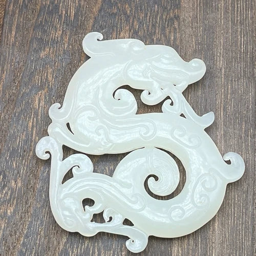 China Natural Old Jade Carving Flying Dragon Pendant Collection  Ornament 07FC0E-D4 - KOEEK