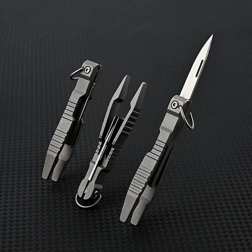 EDC Titanium Alloy Multi Tools Tweezers Opener Pocket Outdoor Folding Knife 07FC0E-D4 - KOEEK