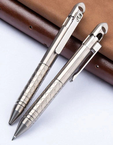 Premium Titanium Pocket Ball Pen Ballpoint Pen Checkered Design Outdoor EDC 07FC0E-D4 - KOEEK