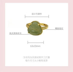 Hetian Jade Ring Female Laughing Buddha Carved Stone Adjustable Jewelry 07FC0E-D4 - KOEEK