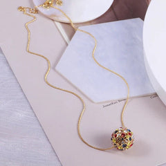 luck 3D Ball Inlaid Colored Diamond Sliding Pendant Necklace for Women 07FC0E-D4 - KOEEK
