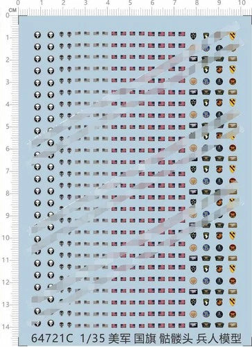 1/35 US ARMY Flag Skull Military Insignias Markings Transfer Sheet Water Decal 07FC0E-D4 - KOEEK