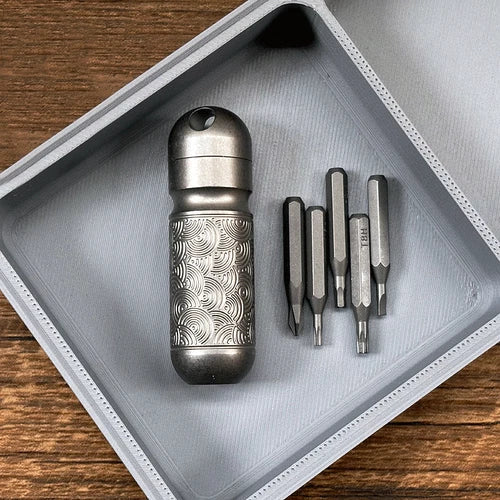 Titanium Pocket Mini Waterproof Holder with Bits Portable Outdoor EDC Tools Gift 07FC0E-D4 - KOEEK
