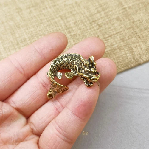 2pc Brass Fish Transformation Dragon Keychain Pendant Carp Leaping Dragon Gate 07FC0E-D4 - KOEEK