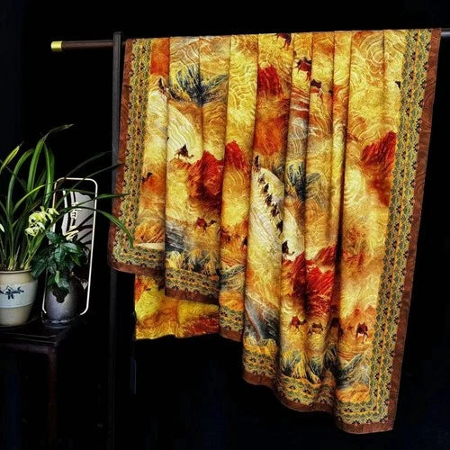 140x140cm Silk Road Pattern Xiangyun Silk Scarf Chinese Style Shawl Wrap 07FC0E-D4 - KOEEK