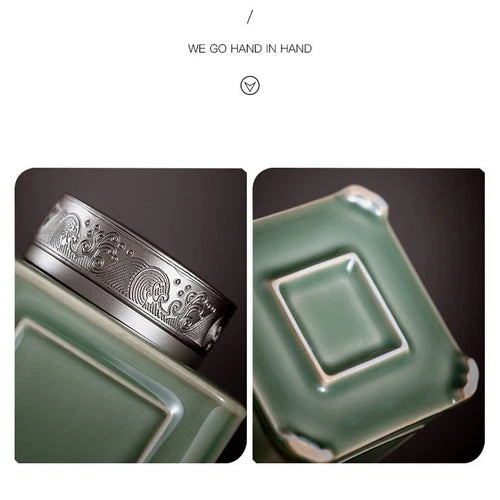 Yue Kiln Celadon Windowed Tea Cans Ceramic Tea Warehouses Household Pu'er Tea 07FC0E-D4 - KOEEK