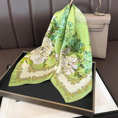 Silk Mulberry 27" Square Scarf Women Neckerchief Wrap Bandana Purple Flower 07FC0E-D4 - KOEEK