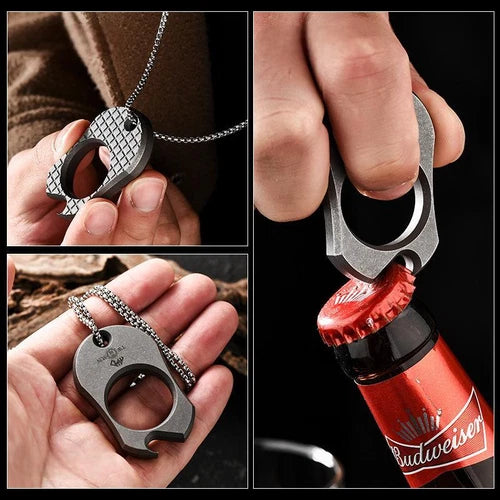 1pcs EDC Titanium Bottle Opener Keychain Necklace Pendant Outdoor Multi Tool 07FC0E-D4 - KOEEK